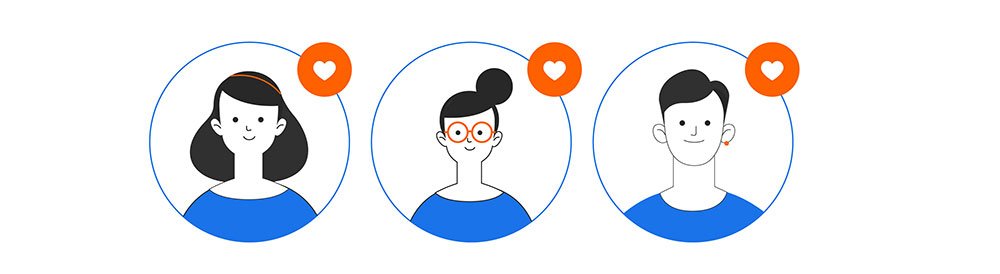 3 cartoon people with hearts indicating a loyalty program