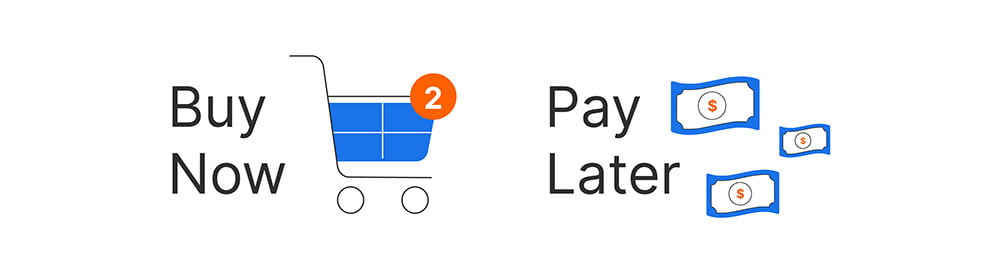 Shopping cart with buy now pay later text to increase average order value on purchases